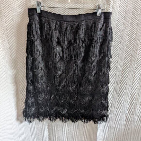 Ann Taylor Black Fringe Chevron Midi Skirt Size 10 Black Textured Flapper - Picture 8 of 9